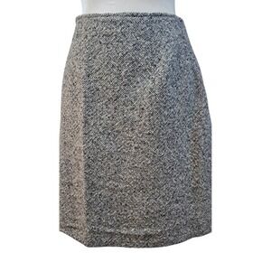 J. JILL 14 Tweed Straight Skirt Wool Blend Short Gray Black White Career Classic